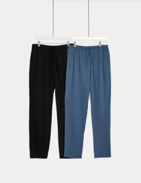 Mens 2pk Pure Cotton Pyjama Bottoms