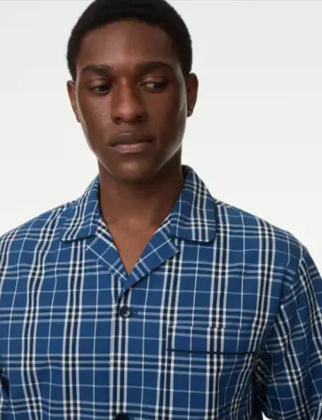 Mens Pure Cotton Checked Pyjama Set