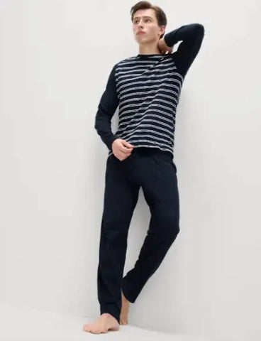 Mens Pure Cotton Striped Pyjama Set