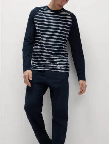 Mens Pure Cotton Striped Pyjama Set