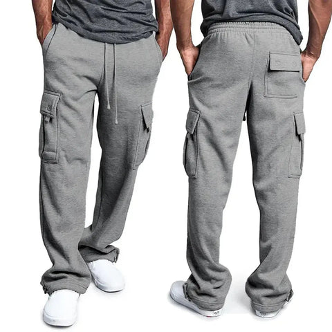 Men's Straight Fit Joggers – Oversized Multi-Pocket Sweatpants for Sports & Streetwear