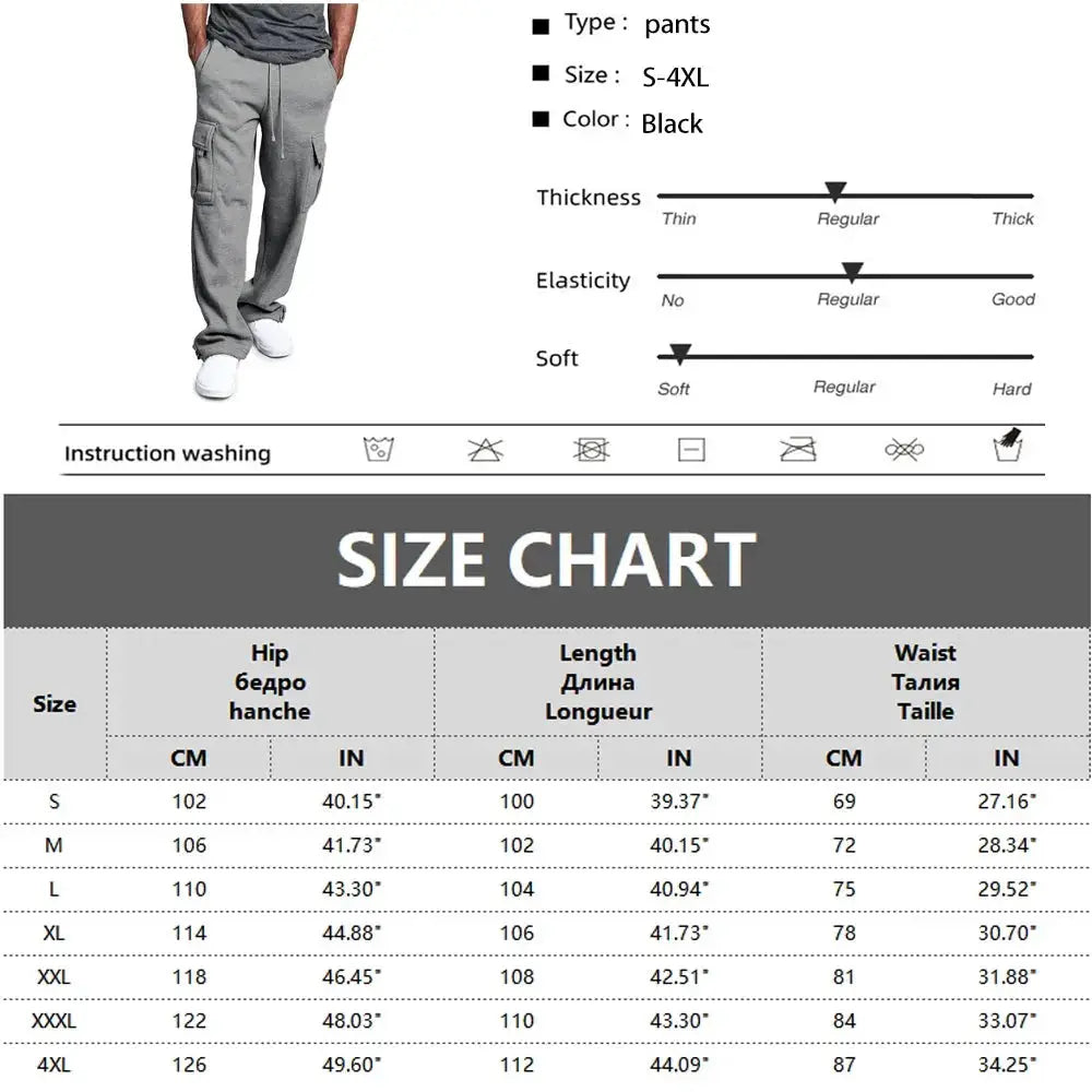 Men's Straight Fit Joggers – Oversized Multi-Pocket Sweatpants for Sports & Streetwear