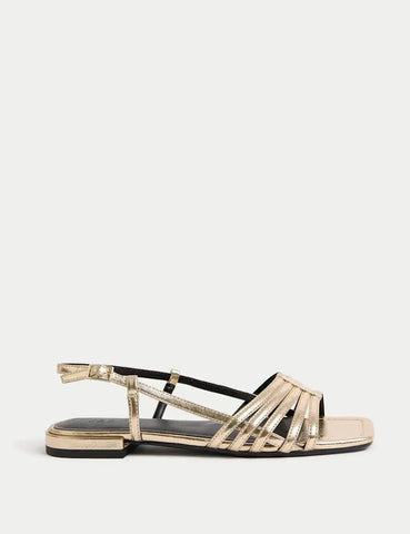 Marks and Spencer Metallic Strappy Flat Square Toe Sandals