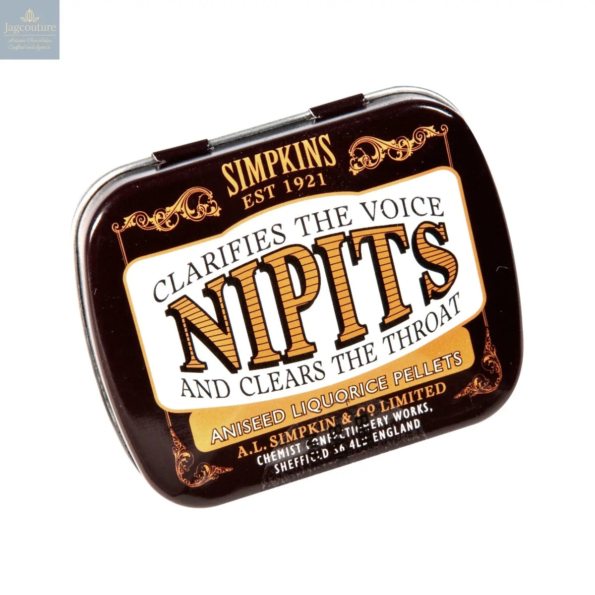 Mini tin of aniseed liquorice flavour Nipit sweets Jag Couture Chocolates