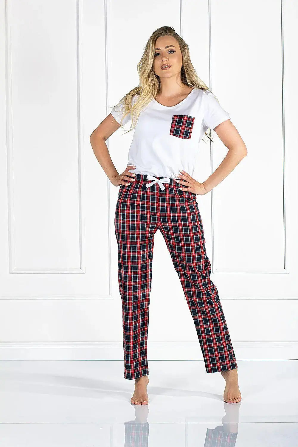 Momenti Per Me colorful checkered pattern blouse and shorts womens pajamas