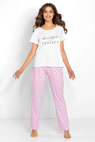 Momenti Per Me white and pink t-shirt and pants womens pajamas