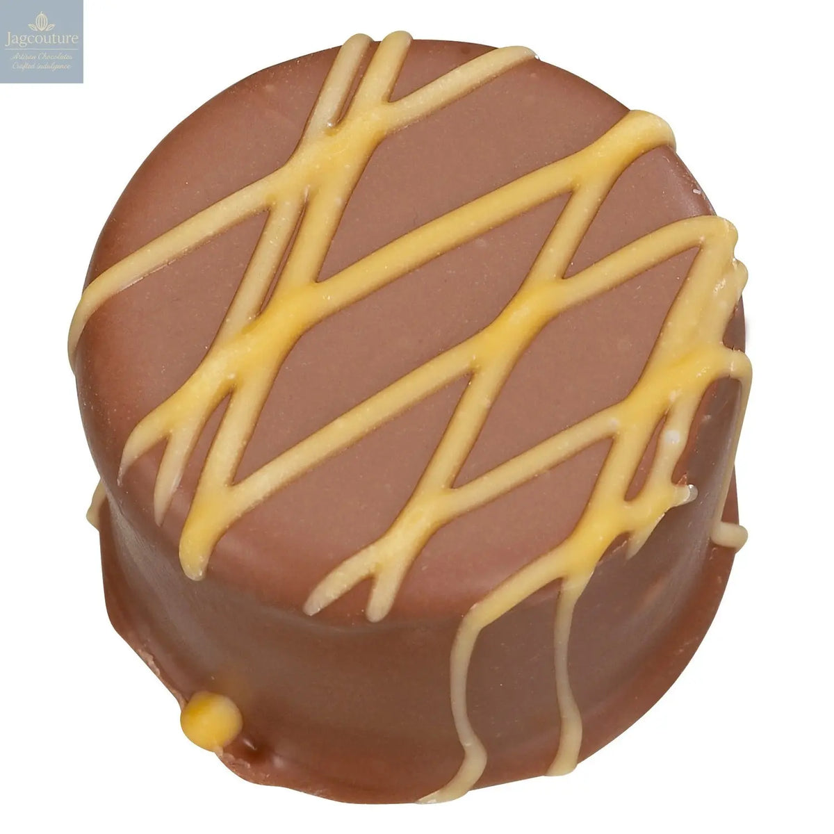 Naranja - milk chocolate with an orange mousse filling and orange stripe 18.2g - Jag Couture Chocolates