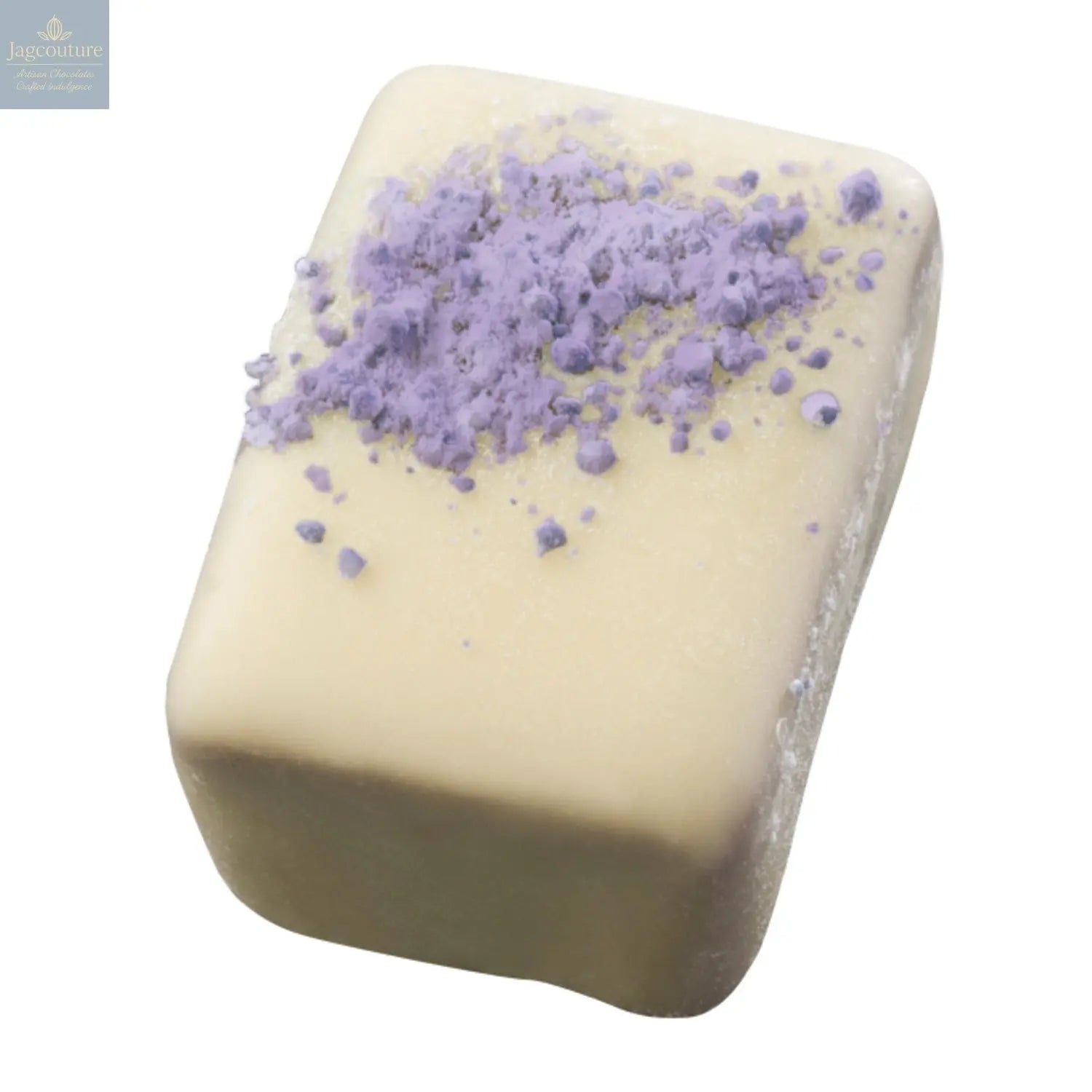 Nefertiti - white chocolate soft ganache with powdered violet décor 18.1g - Jag Couture Chocolates
