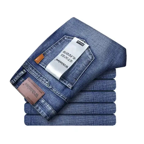 Men's Classic Business Jeans – Regular Straight Stretch Denim (Blue)