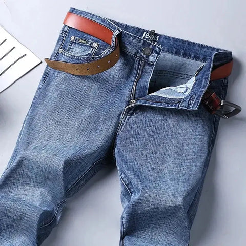 Men's Classic Business Jeans – Regular Straight Stretch Denim (Blue)
