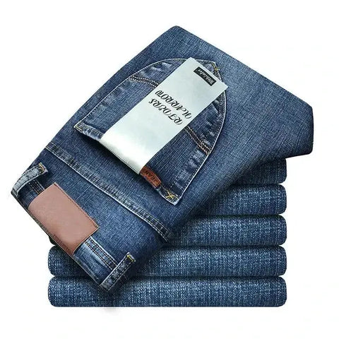 Men's Classic Business Jeans – Regular Straight Stretch Denim (Blue)