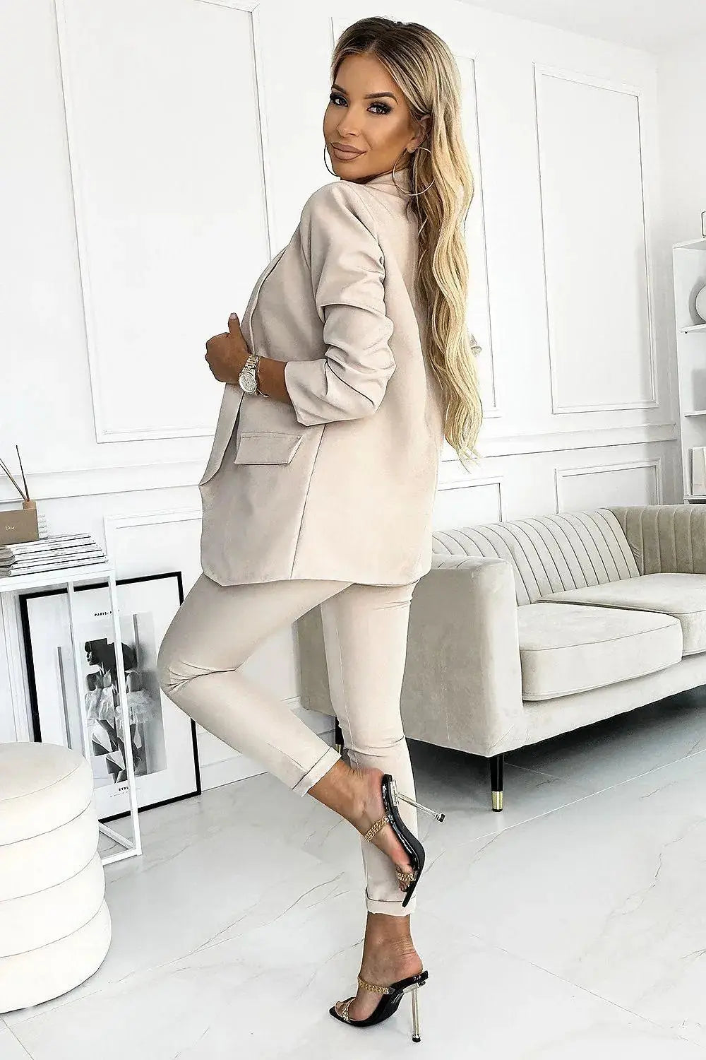 Numoco beige color jacket and pants