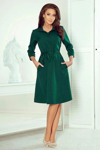 Numoco beige color shirred flared dress