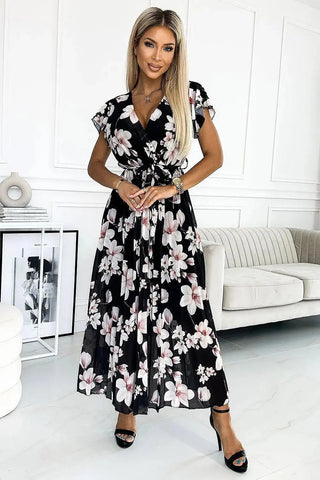 Numoco chiffon pleated midi dress