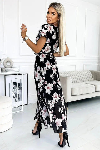 Numoco chiffon pleated midi dress