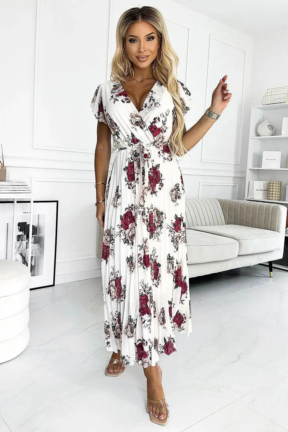 Numoco chiffon pleated midi dress