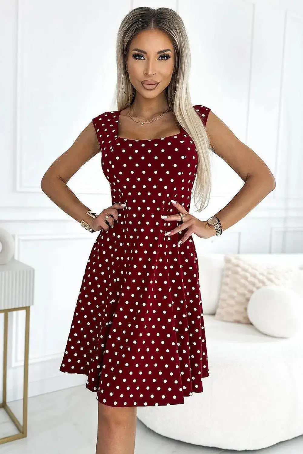 Numoco karo neckline cotton comfortable dress