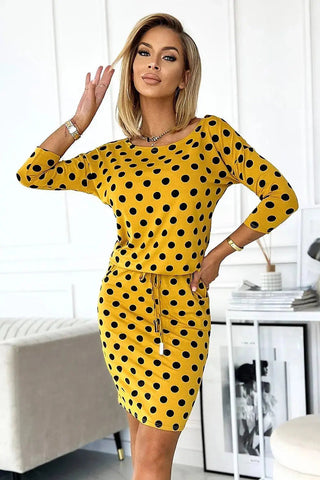 Numoco sporty dress with front tie, pockets and 3/4 sleeves