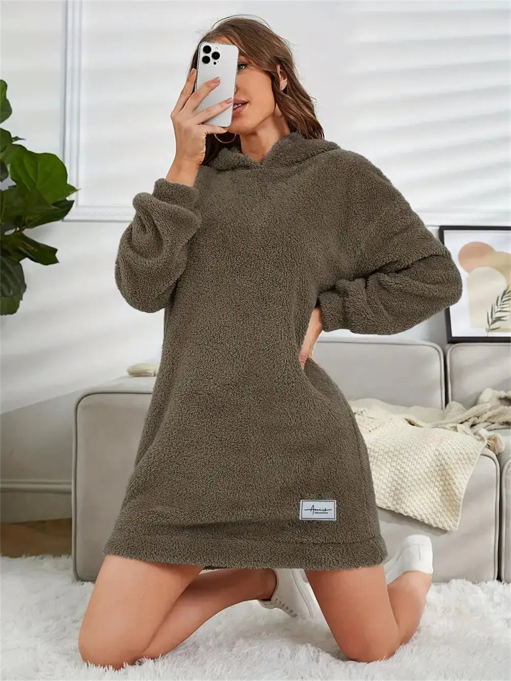 Women's Hooded Long Sleeve Plush Dress
