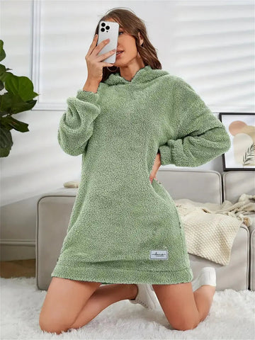 Women's Hooded Long Sleeve Plush Dress
