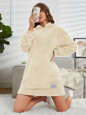 Women's Hooded Long Sleeve Plush Dress