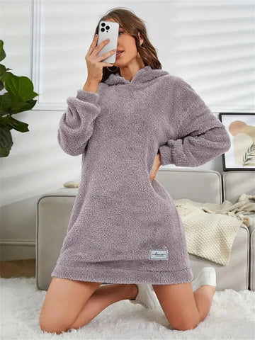 Women's Hooded Long Sleeve Plush Dress