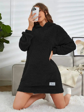 Women's Hooded Long Sleeve Plush Dress