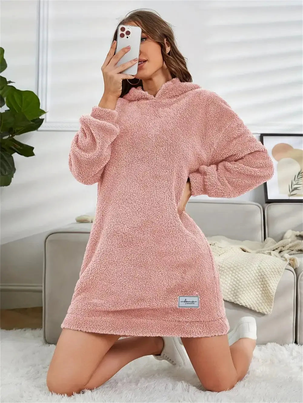 Women's Hooded Long Sleeve Plush Dress
