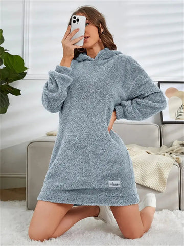 Women's Hooded Long Sleeve Plush Dress