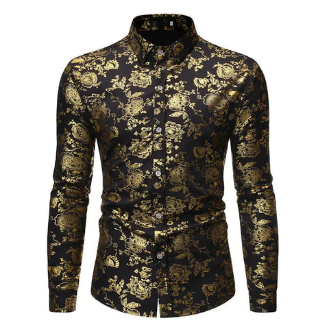 Men's Metal Bronzing Printed Lapel Shirt