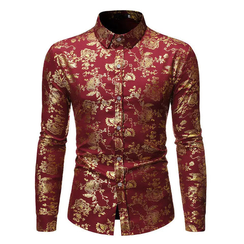 Men's Metal Bronzing Printed Lapel Shirt