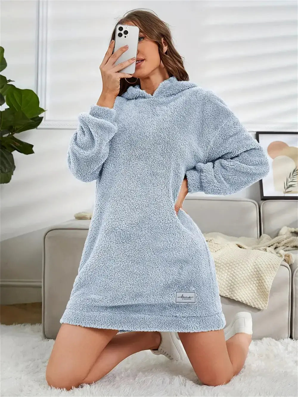 Women's Hooded Long Sleeve Plush Dress