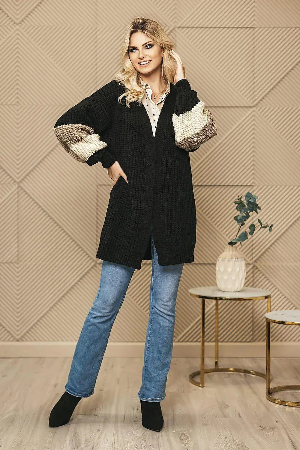 PeeKaBoo looser cut, unbuttoned cardigan