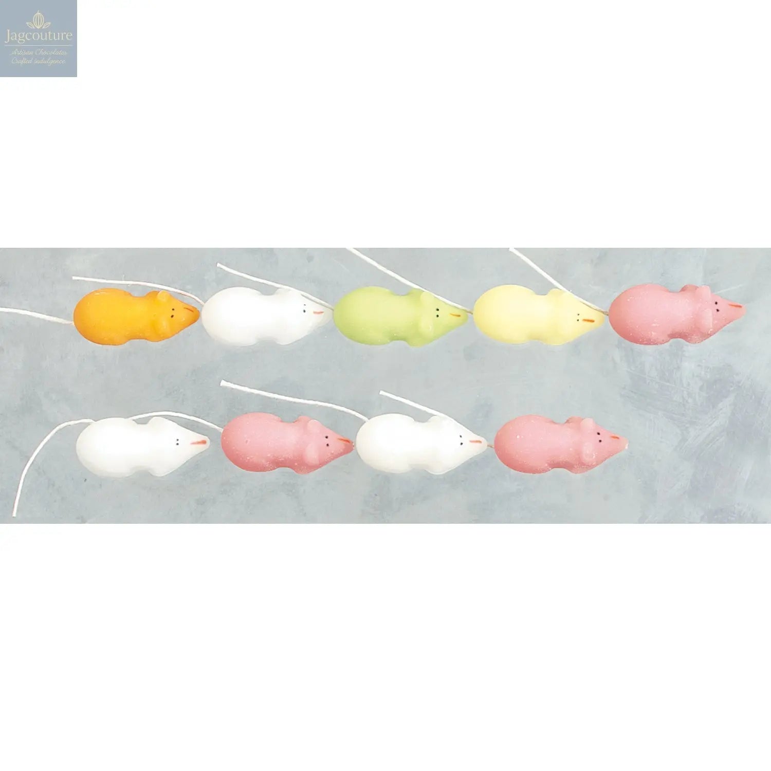 Pink and white sugar mice in bulk box Jag Couture Chocolates