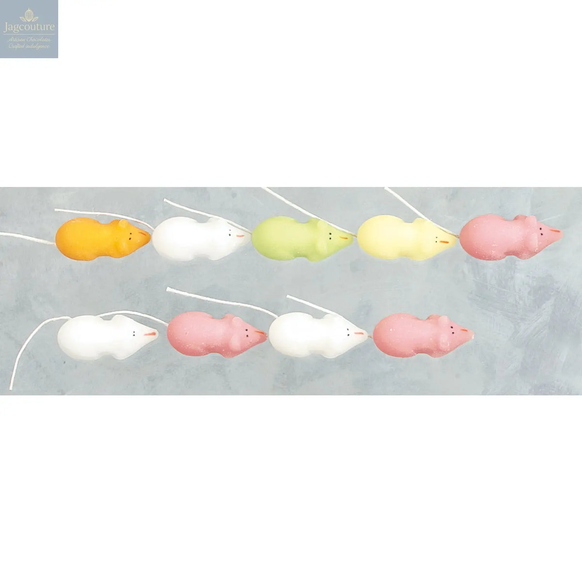 Pink and white sugar mice in bulk box Jag Couture Chocolates