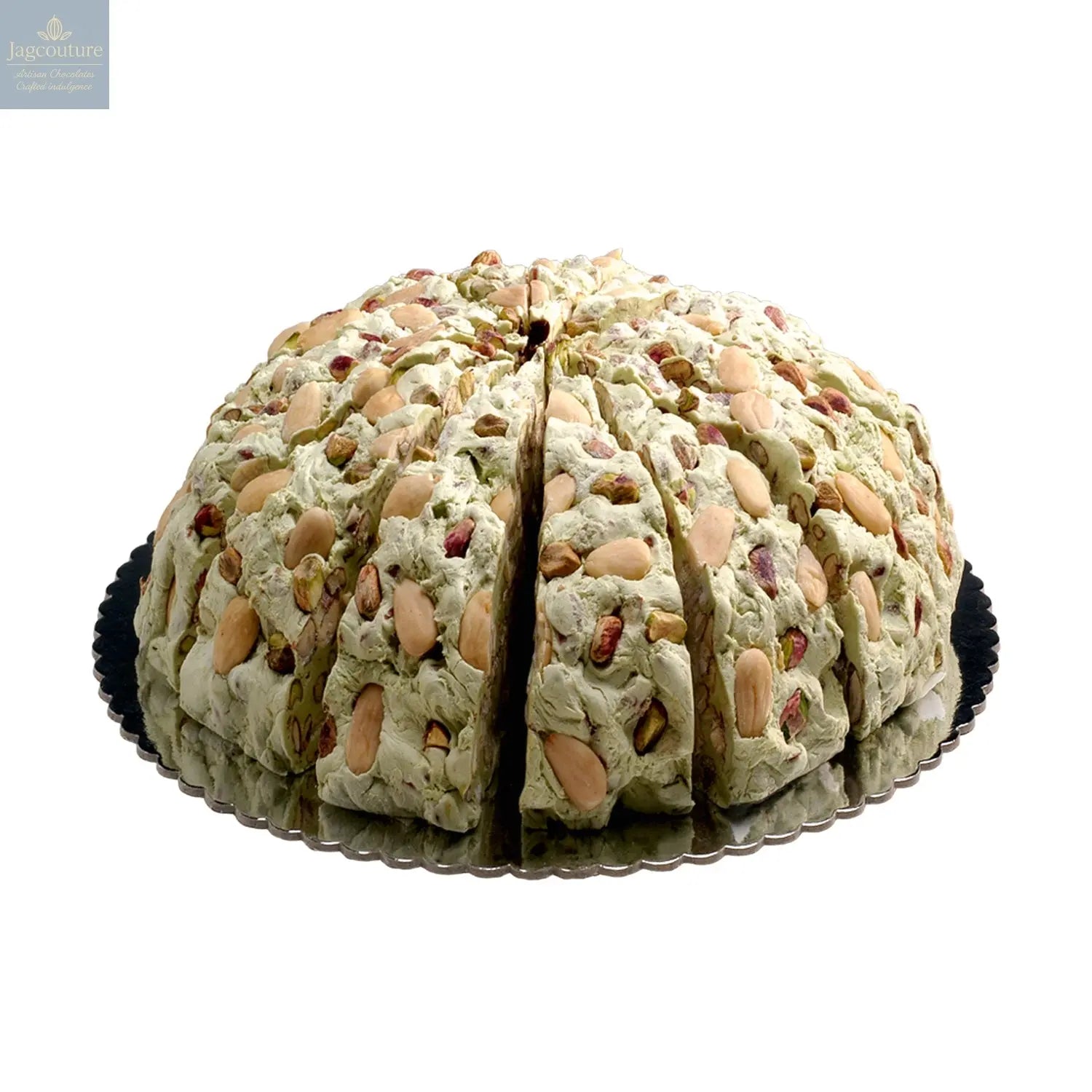Pistachio flavoured handmade soft nougat cake Jag Couture Chocolates