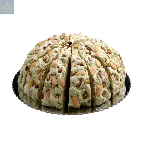 Pistachio flavoured handmade soft nougat cake Jag Couture Chocolates