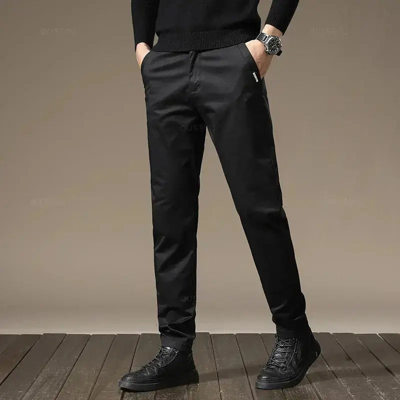 Premium Combed Cotton Men's Chinos | Business Casual Straight Fit Pants | Solid Color Gray Trousers