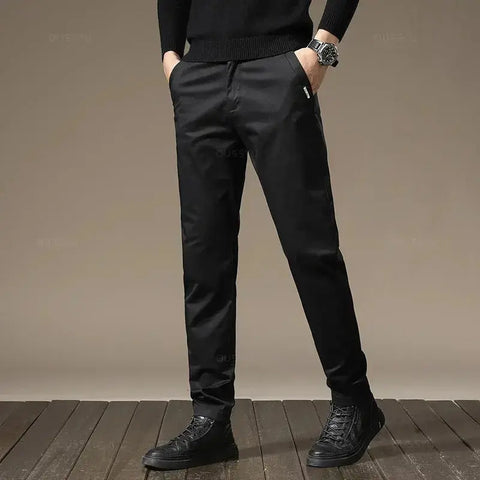 Premium Combed Cotton Men's Chinos | Business Casual Straight Fit Pants | Solid Color Gray Trousers