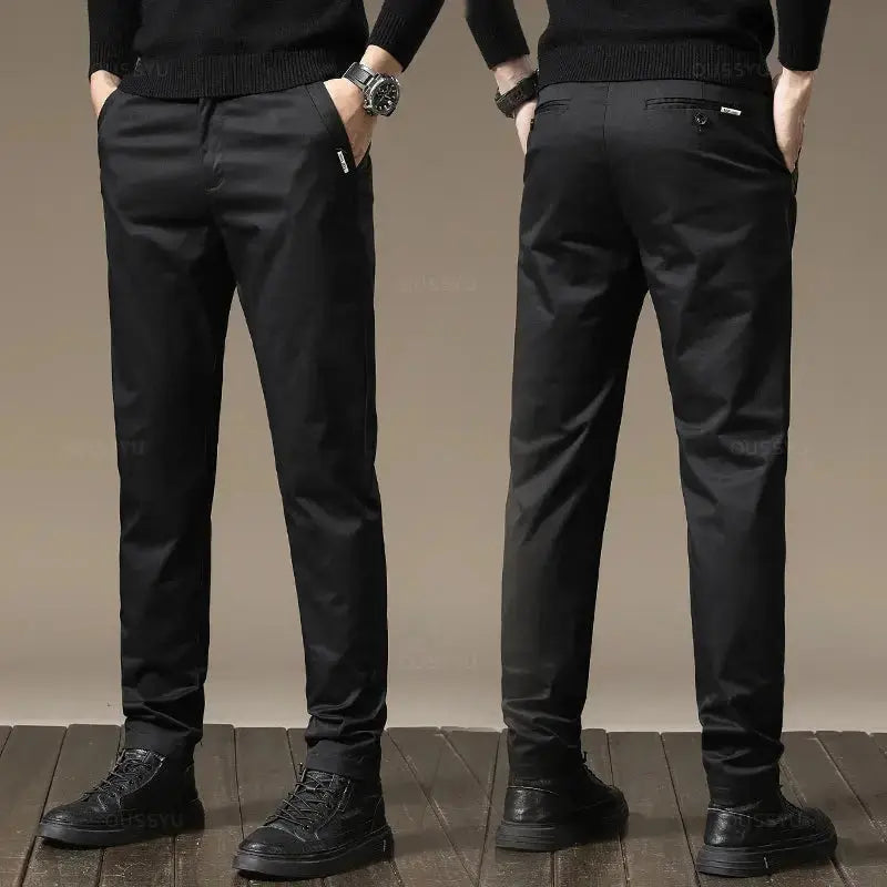 Premium Combed Cotton Men's Chinos | Business Casual Straight Fit Pants | Solid Color Gray Trousers