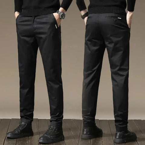 Premium Combed Cotton Men's Chinos | Business Casual Straight Fit Pants | Solid Color Gray Trousers