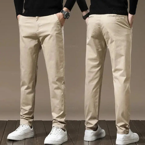 Premium Combed Cotton Men's Chinos | Business Casual Straight Fit Pants | Solid Color Gray Trousers