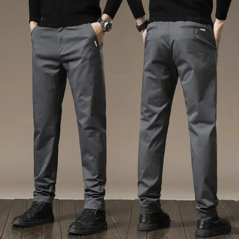 Premium Combed Cotton Men's Chinos | Business Casual Straight Fit Pants | Solid Color Gray Trousers