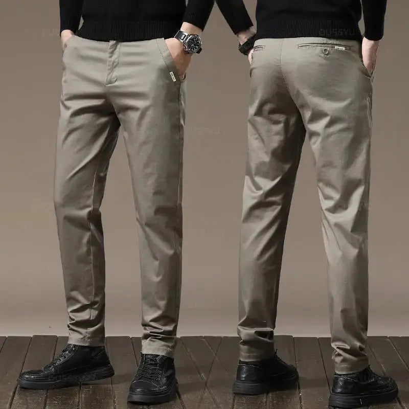 Premium Combed Cotton Men's Chinos | Business Casual Straight Fit Pants | Solid Color Gray Trousers
