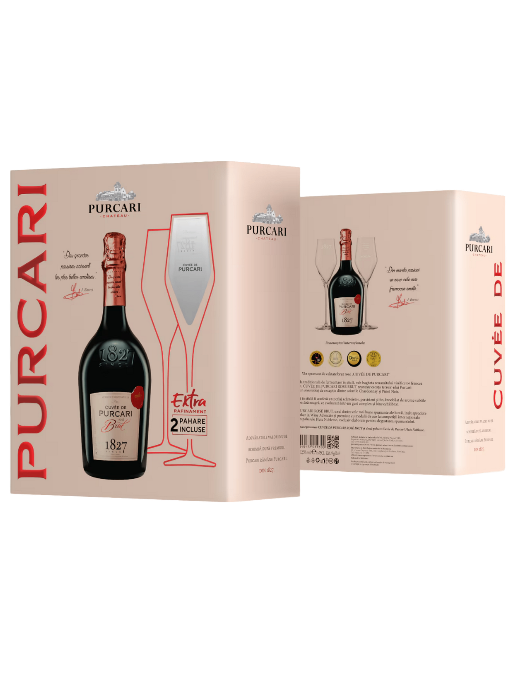 Purcari Cuvee de Purcari Brut Rose Sparkling Wine with two glasses 750ml