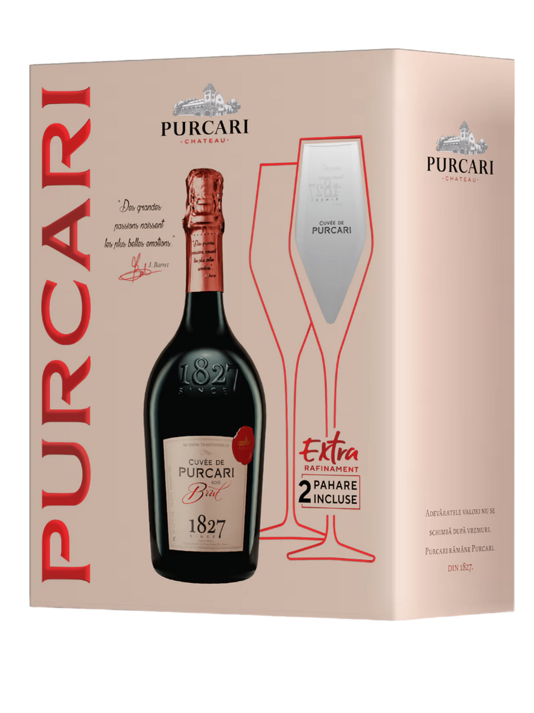Purcari Cuvee de Purcari Brut Rose Sparkling Wine with two glasses 750ml