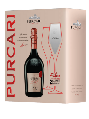 Purcari Cuvee de Purcari Brut Rose Sparkling Wine with two glasses 750ml