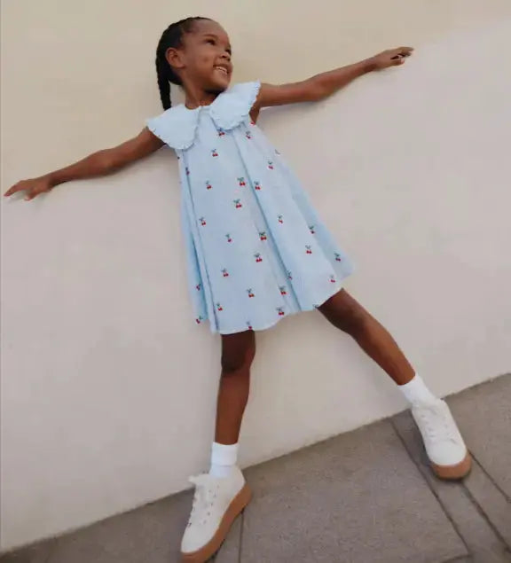 Pure Cotton Cherry Embroidered Dress (2-8 Yrs)