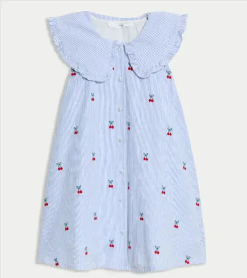 Pure Cotton Cherry Embroidered Dress (2-8 Yrs)