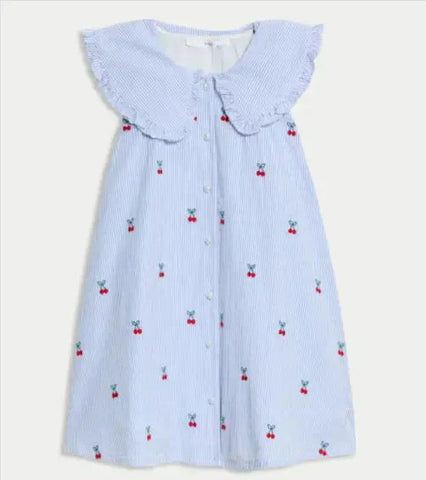 Pure Cotton Cherry Embroidered Dress (2-8 Yrs)
